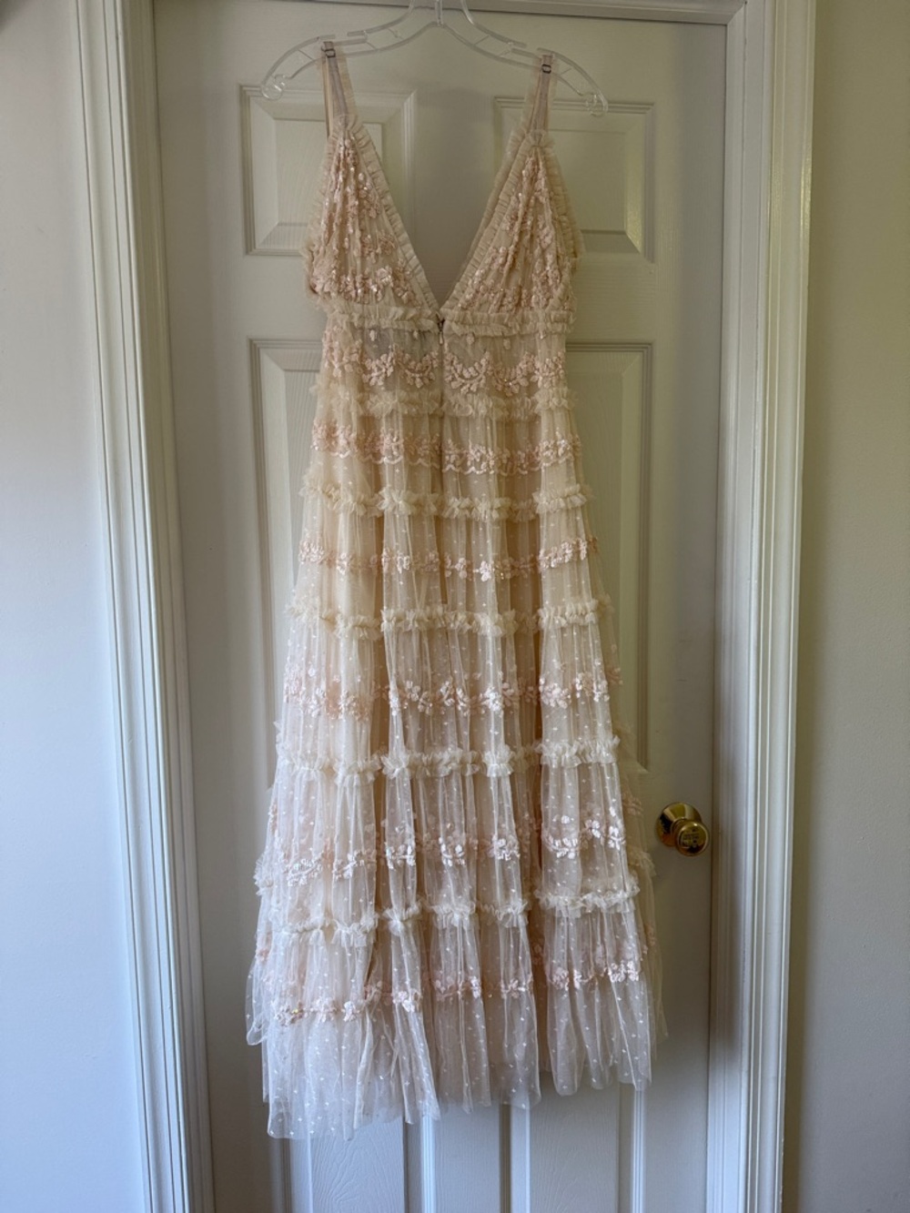 Needle & Thread Blush Cream Tiered Midi Dress - Picture 7 of 9